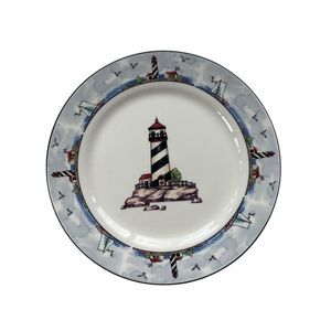 Totally Today Coastal Lighthouse Seaside White 7‎ in. Round Salad Dessert Plate
